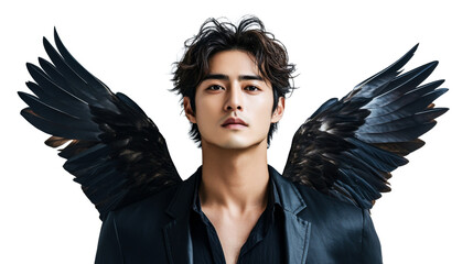 Asian man with wings, cut out transparent