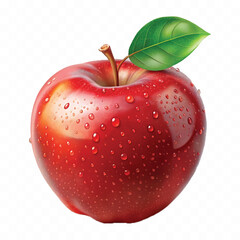 realistic 3d whole red apple with water drops and leaf isolated on transparent background