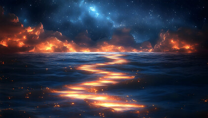 Fototapeta premium Abstract landscape of illuminated path across water