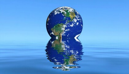 Earth's reflection in calm blue water a serene image depicting our planet's beauty and fragility