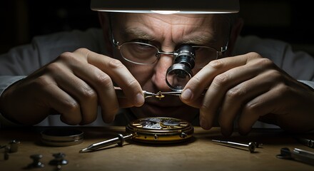 Close-up of a watchmaker meticulously repairing a vintage timepiece