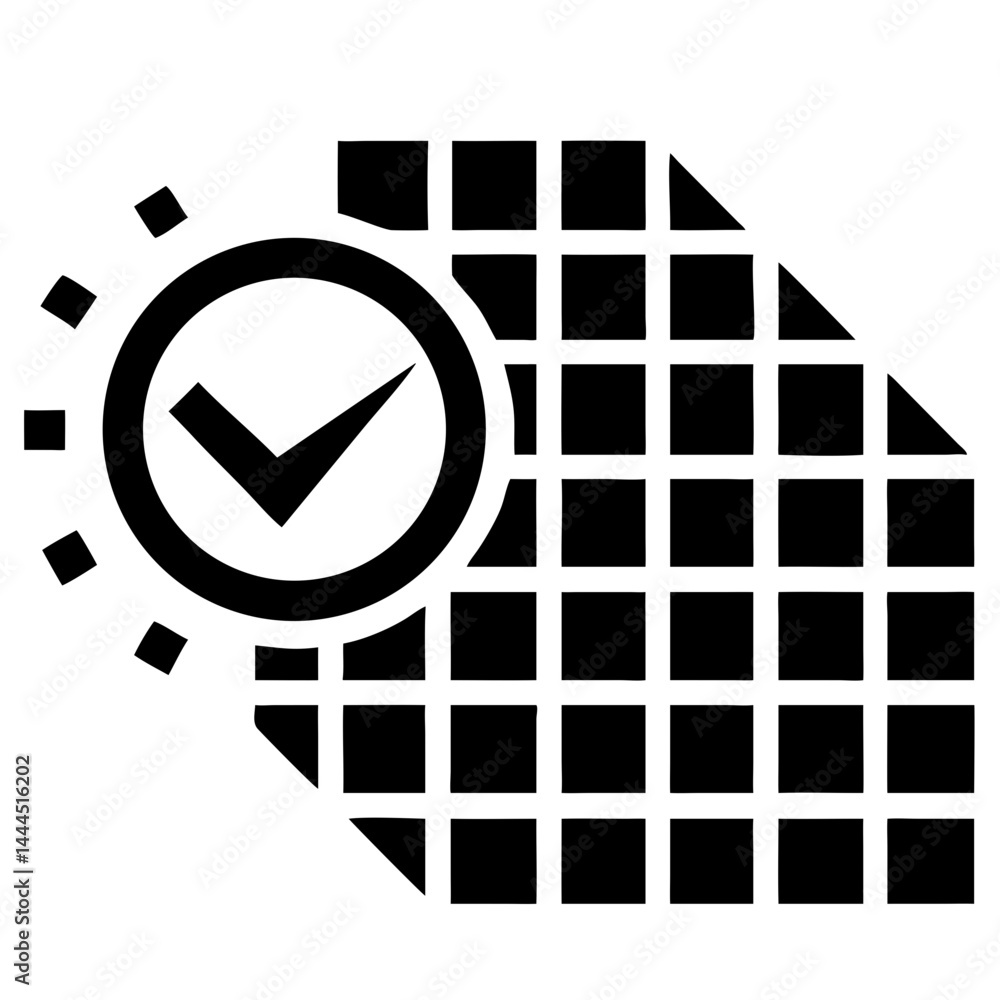 Aufkleber tech startup logo featuring grid and checkmark icon with blue and white color scheme vector illustra