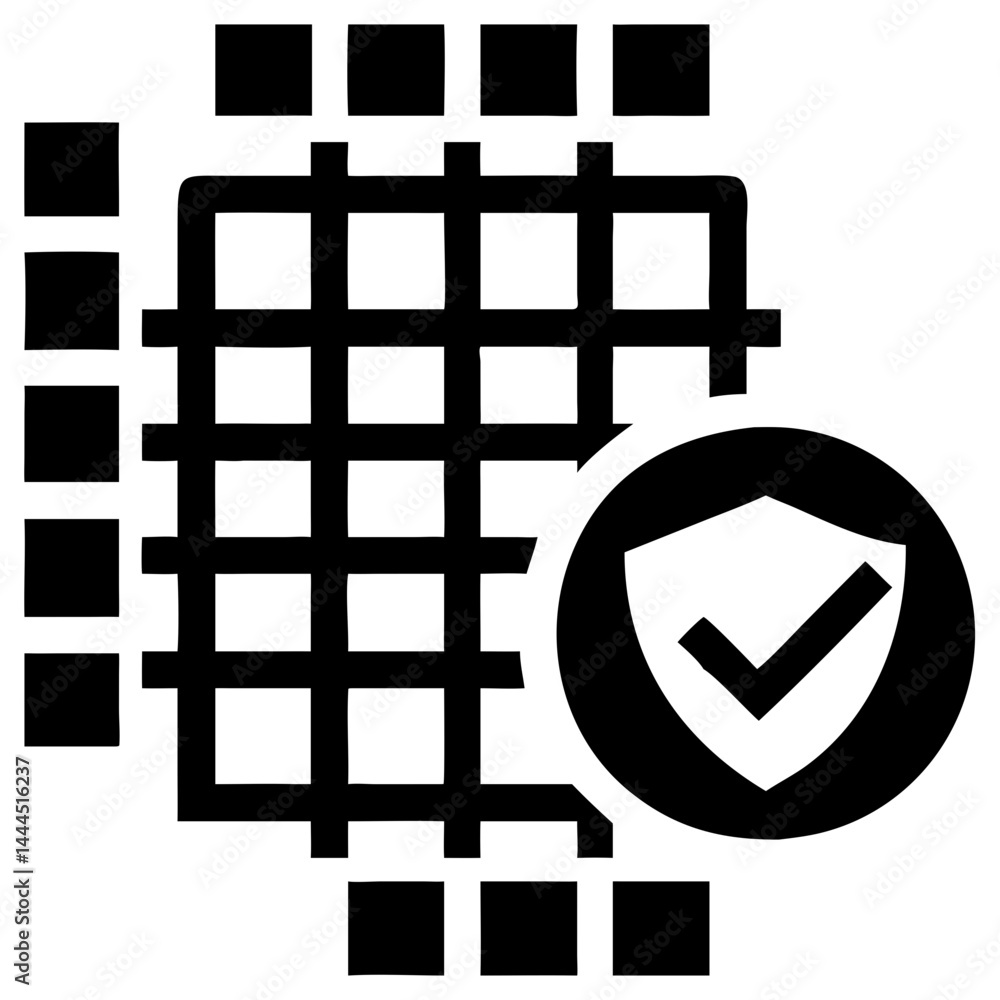 Poster modern tech logo with grid pattern and checkmark icon for web solutions vector illustration