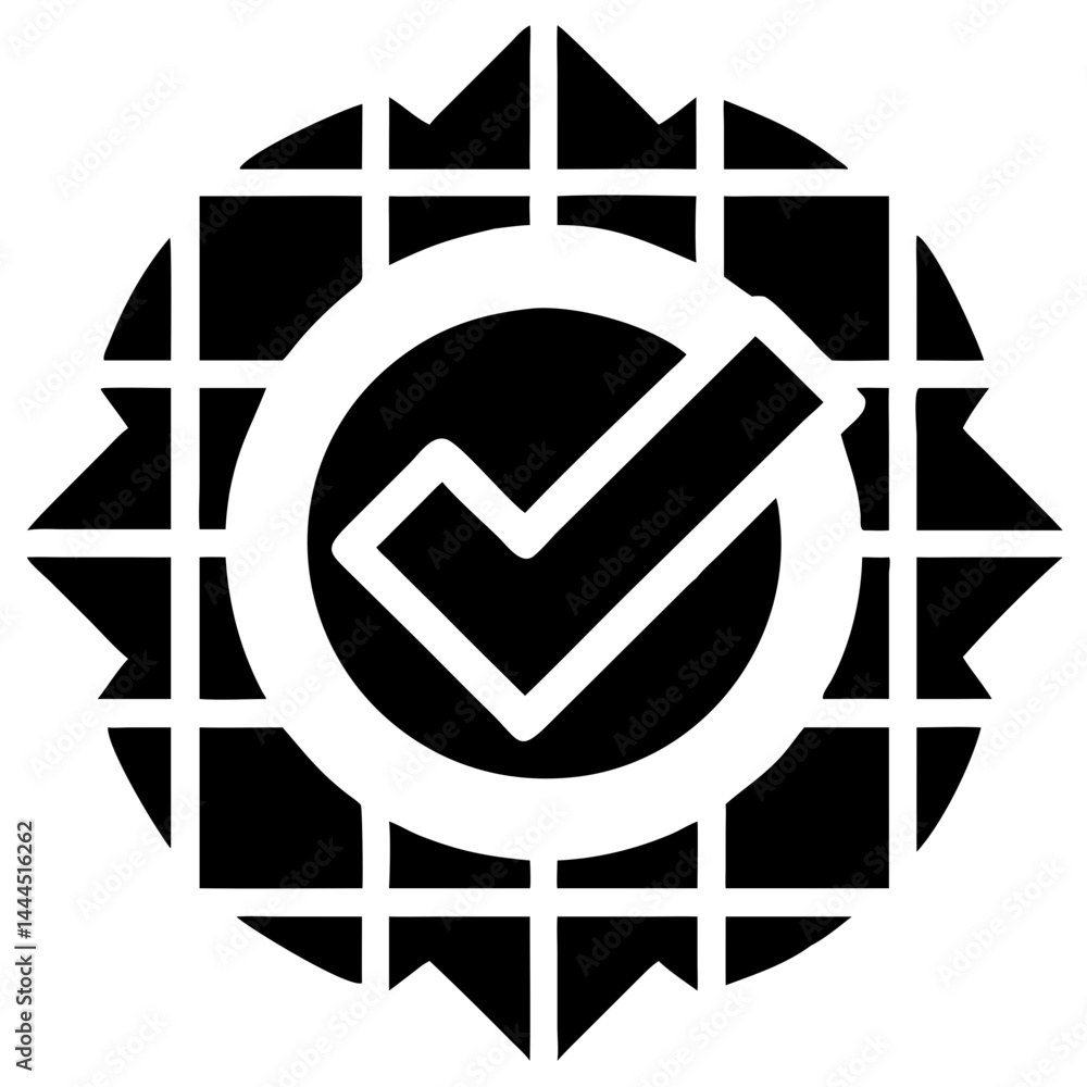 Poster Modern Tech Logo with Grid Pattern and Checkmark Icon for Web Solutions Vector Illustration