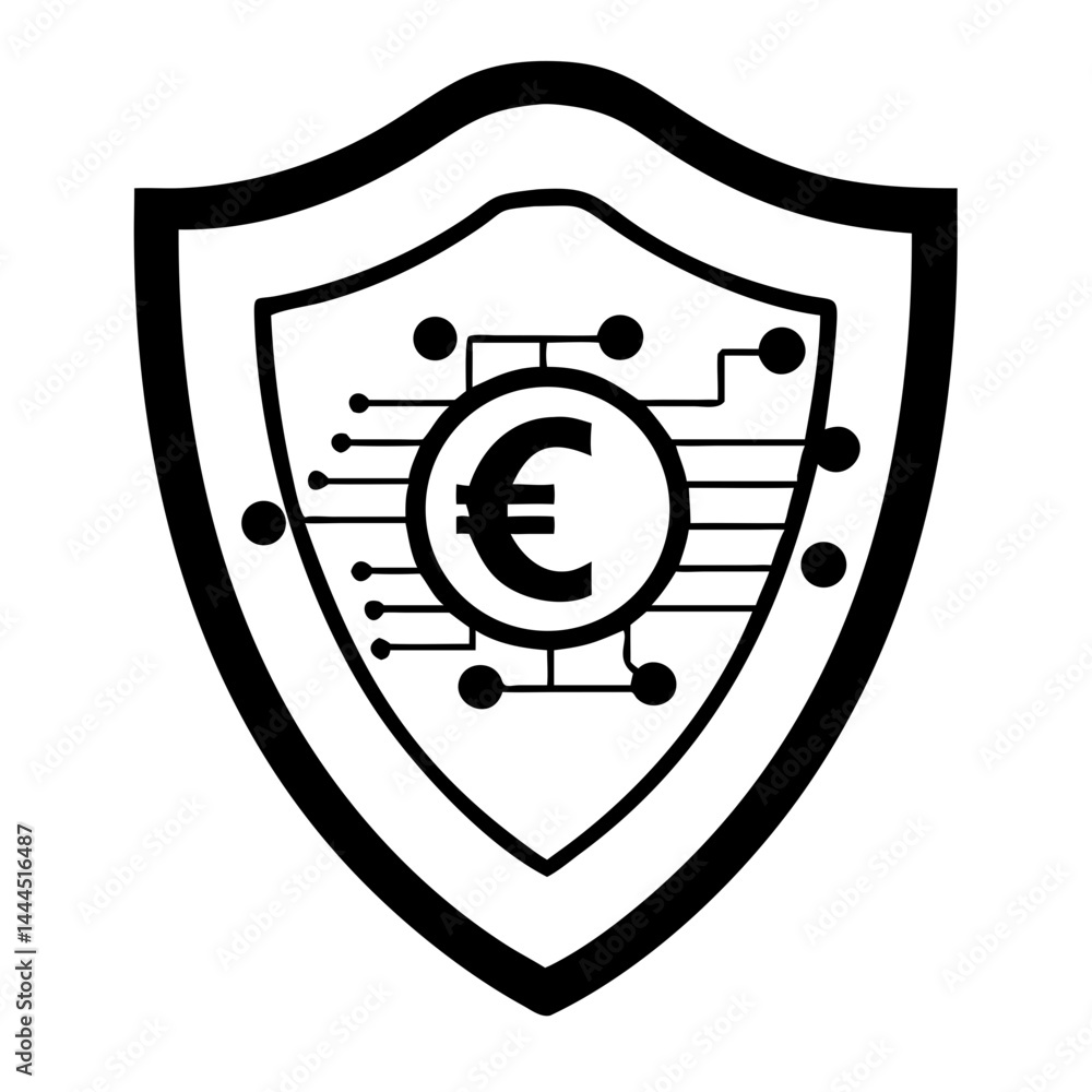 Aufkleber minimal fintech branding logo with shield and digital coin design for secure cryptocurrency identity