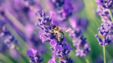 Bees pollinating lavender fields