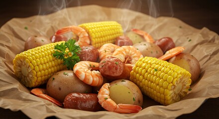 Steaming Seafood Boil on Parchment Paper