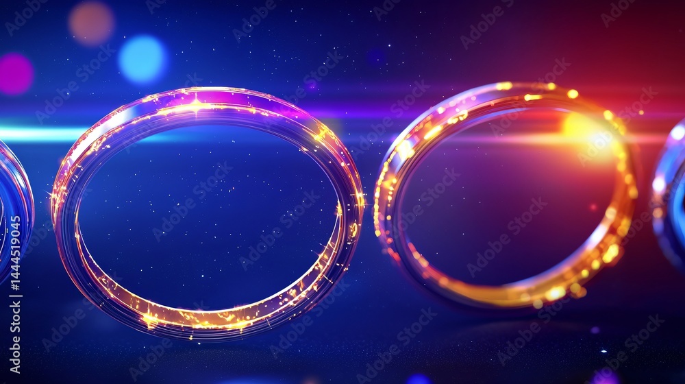 Poster circle of lights surrounded by celestial energy fields and golden rings creating a beautiful display