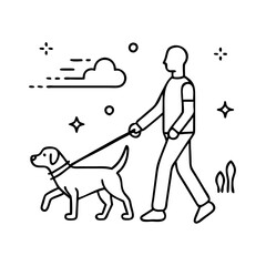 dog walking icon, dog walking line art - simple line art of dog walking, perfect for dog walking logos and icons