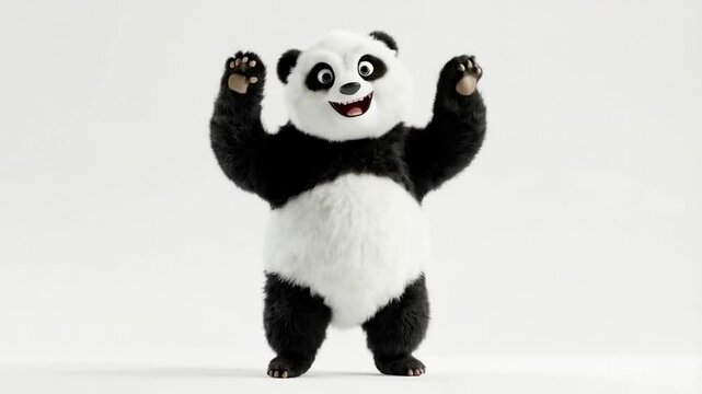 Realistic 3D dancing panda with fluffy fur on transparent background loop
