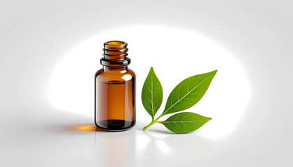 Amber Bottle with Green Leaves: Natural Essence