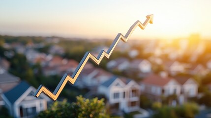 Growth trend visualization over suburban area during sunset illustrating economic development and investment opportunities