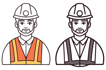 Isolated engineers wearing safety helmets with reflective vests present a minimalistic halfbody scene