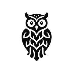 A black and white logo type owl silhouette design