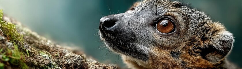 Double exposure lemur with burning jungle in secure wildlife concept. A close-up portrait of an adorable animal in its natural habitat.