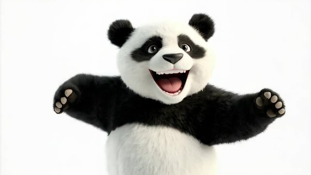 Realistic 3D dancing panda with fluffy fur on transparent background loop
