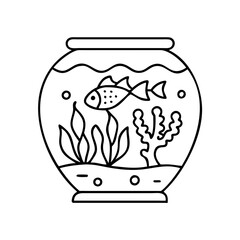 fish tank decoration icon, fish tank decoration line art - simple line art of fish tank decoration, perfect for fish tank decoration logos and icons