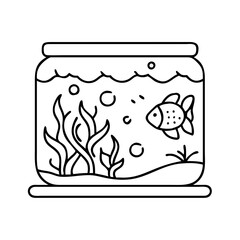 fish tank decoration icon, fish tank decoration line art - simple line art of fish tank decoration, perfect for fish tank decoration logos and icons