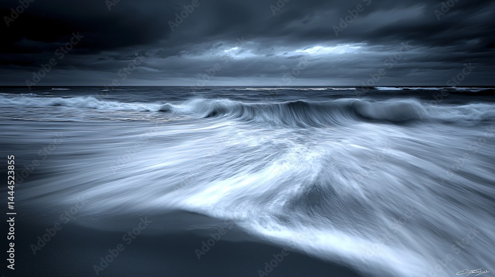 Aufkleber wave crashing on the beach with dynamic energy captured in an abstract artistic style through long e