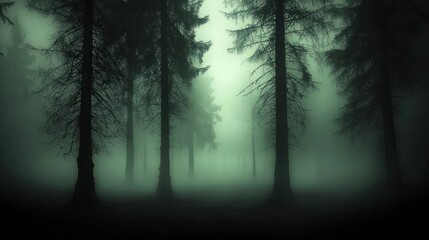 Obraz premium A mysterious forest shrouded in thick green and dark fog
