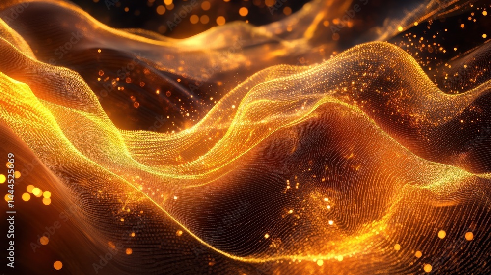 Poster glowing waveforms with light particles