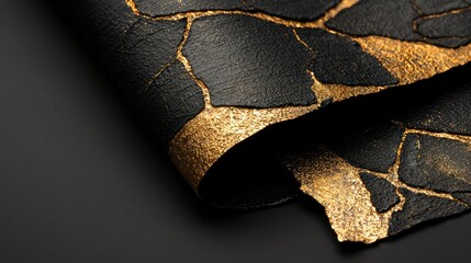 Black material with gold detailing creating a unique artistic visual