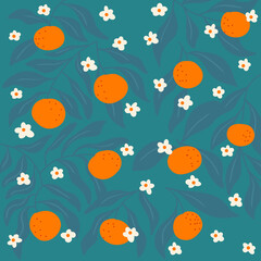 seamless oranges tangerine with white flower and green leaves illustration for wallpaper background or wrapping