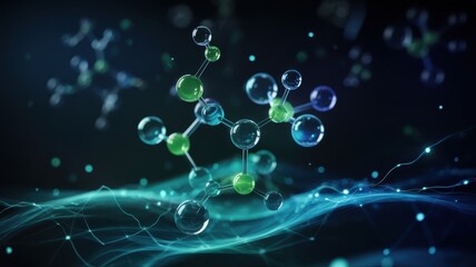 Molecular structure with glowing energy wave illustration