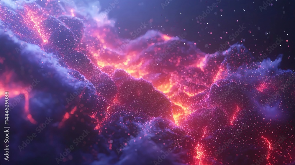 Poster cosmic nebula exploding with color in an abstract art style featuring neon glow and captured from a 