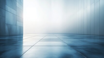 Modern, empty hall with polished floor and walls.