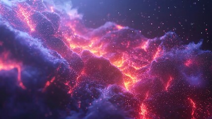 Cosmic nebula exploding with color in an abstract art style featuring neon glow and captured from a low-angle perspective in the universe