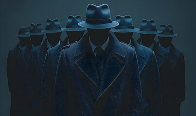 Anonymous figures in hats and coats