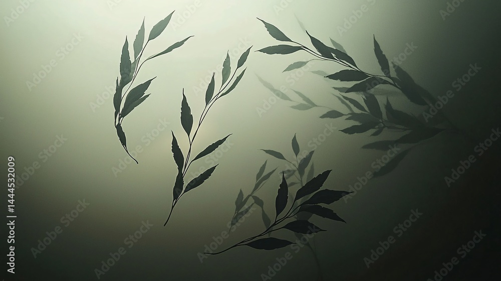 Poster captivating scene of leaves dancing in the air bathed in soft backlight creating a whimsical and eth