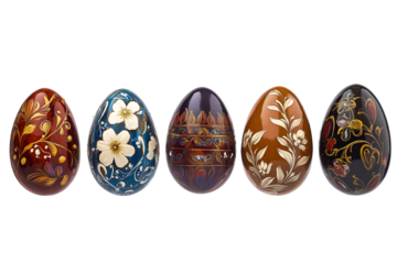 Colorful Ornamental Egg Collection Displayed on White or Transparent or Transparent Background in Studio
