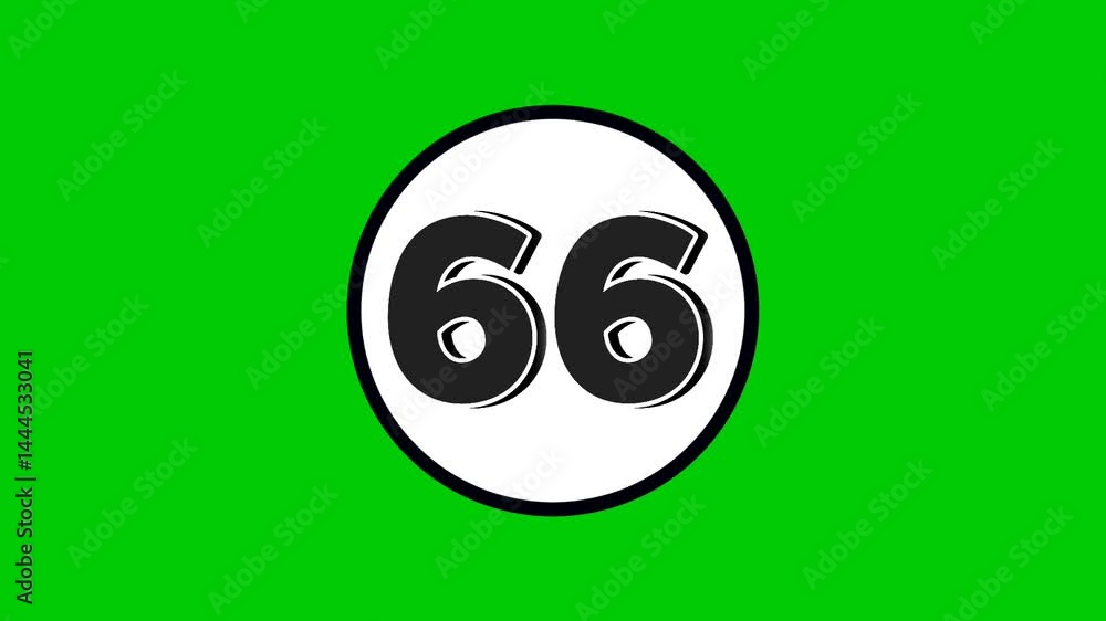 Poster number 66 symbol sign animation motion graphics cartoon black color on green screen background.numbe