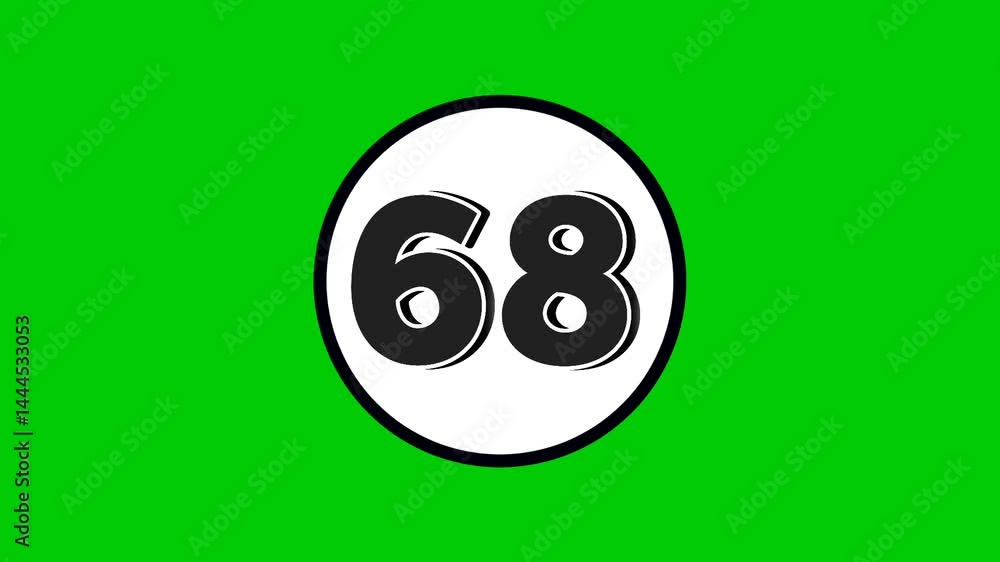 Poster number 68 symbol sign animation motion graphics cartoon black color on green screen background.numbe