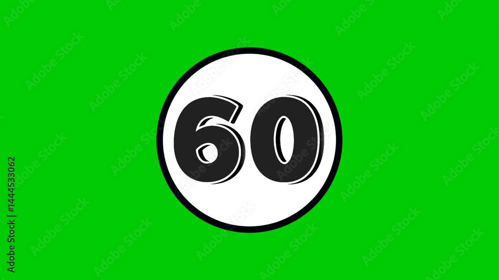Poster number 60 symbol sign animation motion graphics cartoon black color on green screen background.numbe