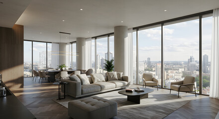 Refined Modern Living Room Interior Design With Panoramic City View