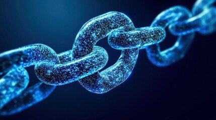 Digital Chain Depicted with Interconnected Nodes on a Dark Blue Background
