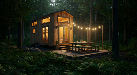 Obraz premium Cozy Cabin Retreat Nestled Deep Within A Tranquil Forest Setting