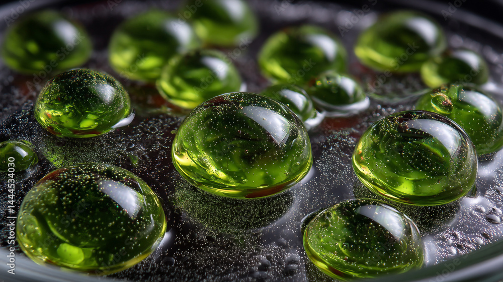 Aufkleber green spheres floating in liquid create an intriguing abstract texture