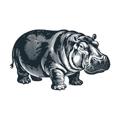 Fototapeta premium Hippopotamus – Black and White Icon Vector and Illustration