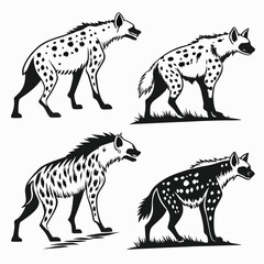 Hyena Silhouette Set, Walking African Animal, Monochrome Wildlife Illustration, Fauna, Predator