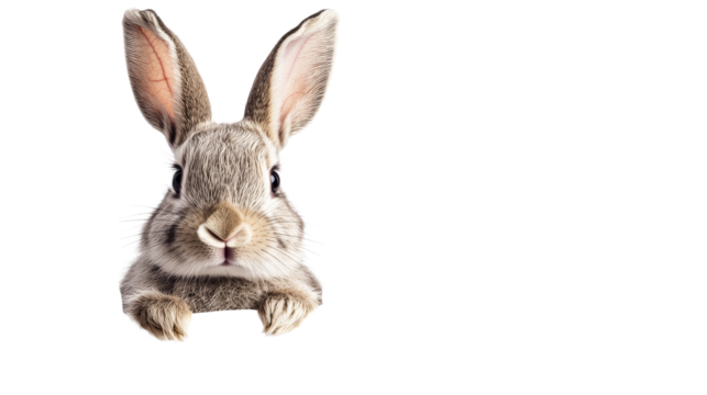 Rabbit portrait, front view, isolated, cut out transparent