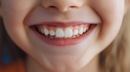 Cheerful girl displaying a bright, healthy smile, showcasing white teeth and highlighting the significance of oral hygiene and dental care in promoting children's overall health