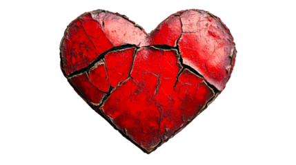 Cracked red heart shape, cut out transparent