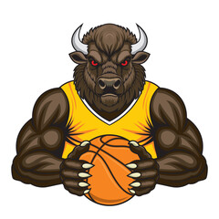 bison basketball mascot vector illustration design © sugeng