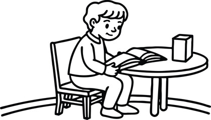 boy reading in the table