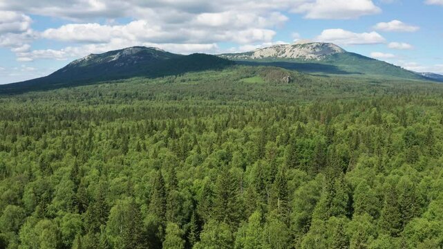Southern Urals, Zyuratkul National Park: Bolshoy Uvan Mountain. Aerial view.