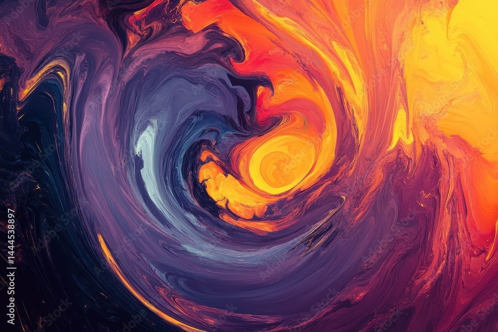 Poster swirling colors create a vibrant abstract composition with dynamic movement and depth in vivid hues,